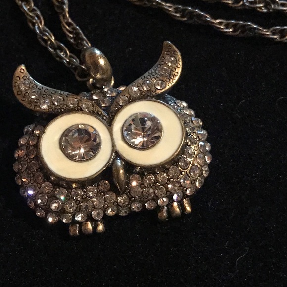 Owl Rhinestone Pendant on Long Chain - Picture 8 of 15